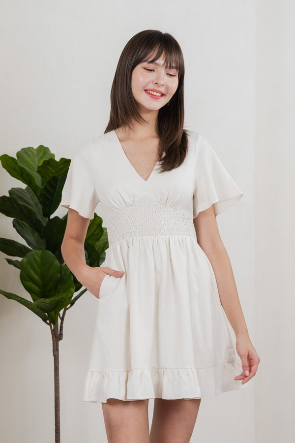 Sonnet Smocked Empire Waist Dress In Cream
