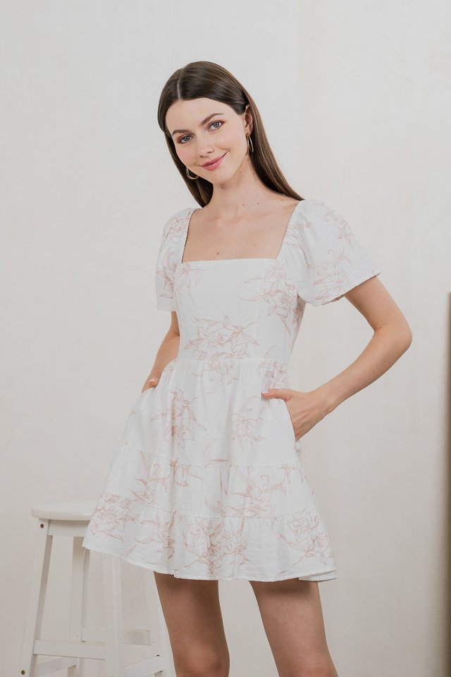 Parisa Printed Tiered Dress Romper In Blush Pink