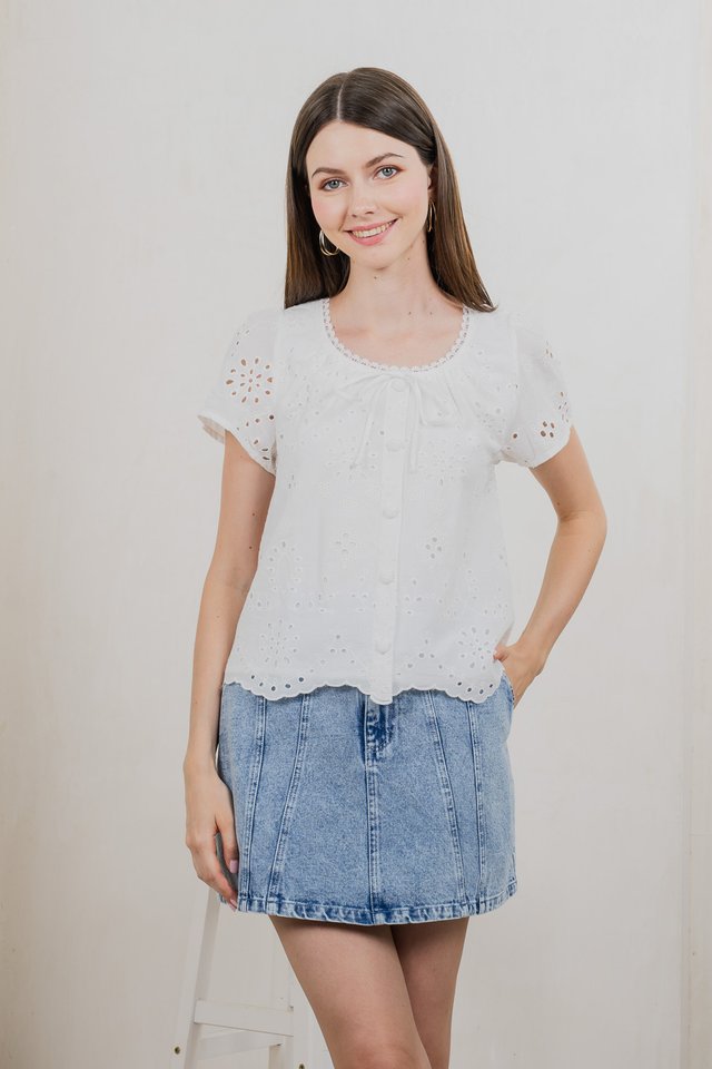 Centella Ribbon Embroidered Top In White