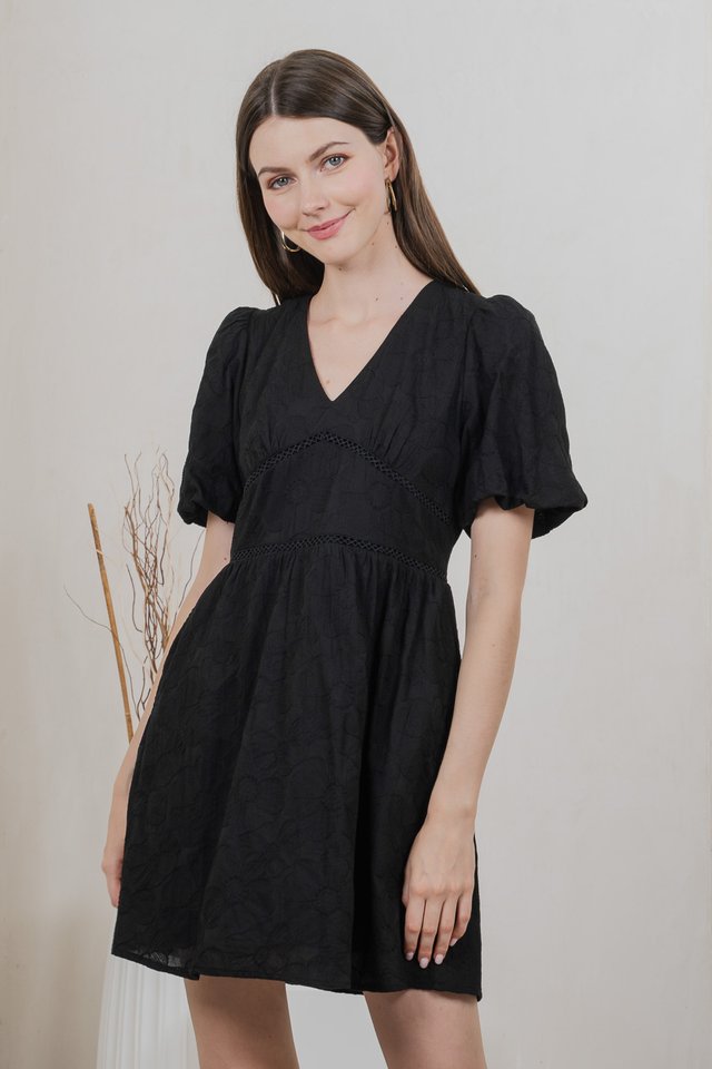 Ohara Embroidery Empire Dress In Black
