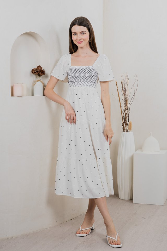 Sofi Polka Dot Midi Dress In White