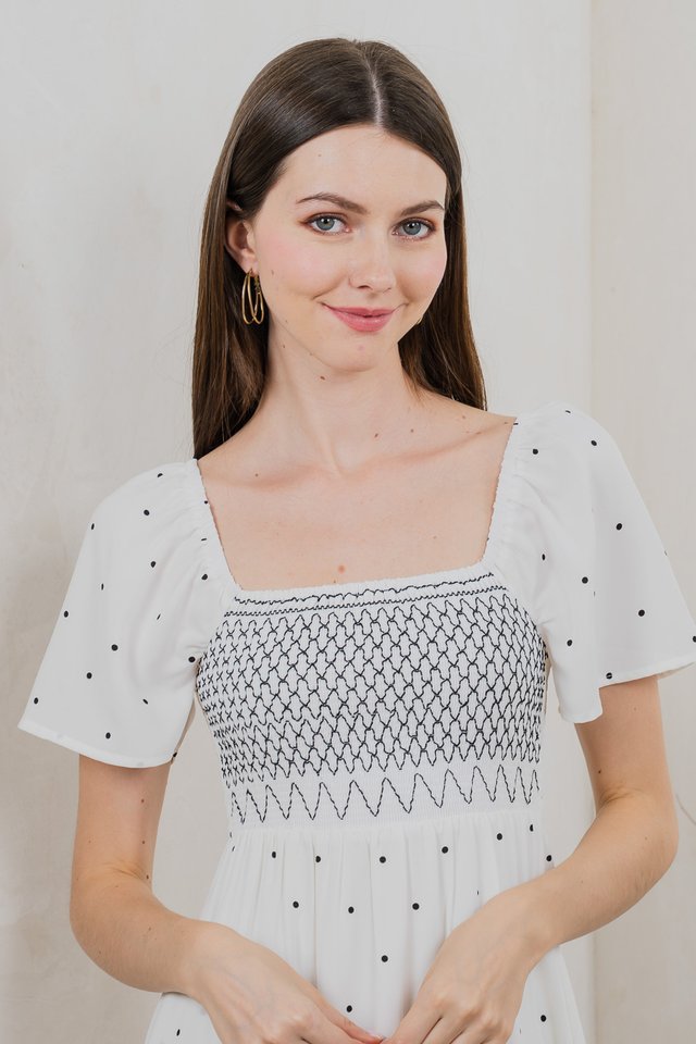 Sofi Polka Dot Midi Dress In White