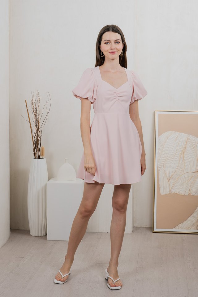 Patrice Sweetheart Puff Sleeves Dress In Pink