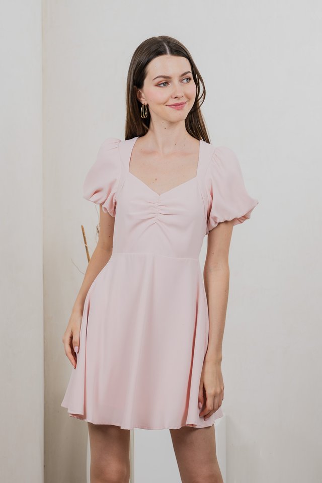 Patrice Sweetheart Puff Sleeves Dress In Pink