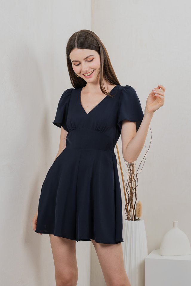 Denby Empire Waist Romper In Navy