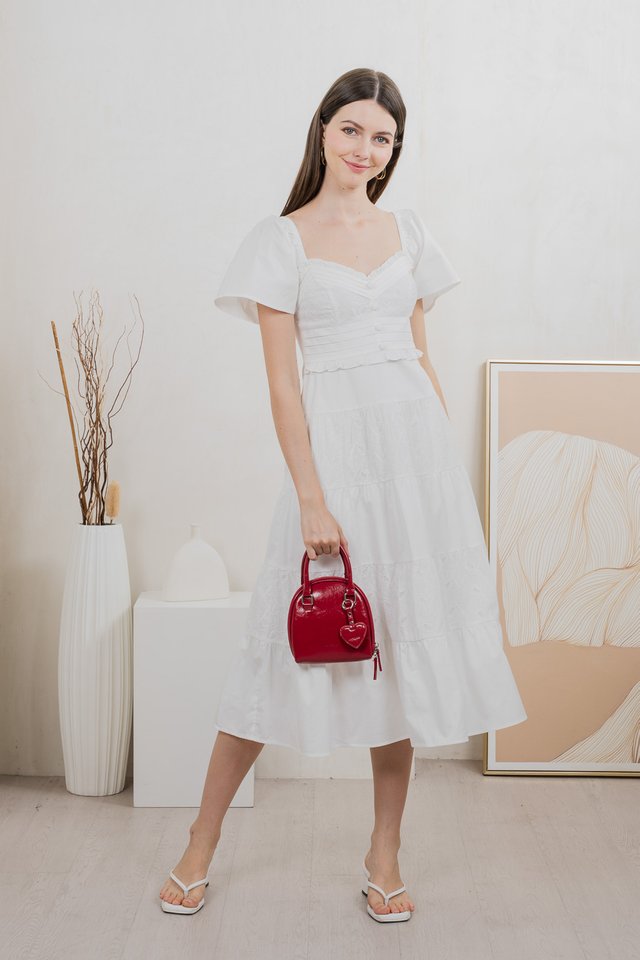 Perla Pintuck Eyelet Maxi Dress In White