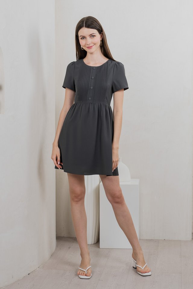 Portlyn Pintuck Button Dress In Gunmetal
