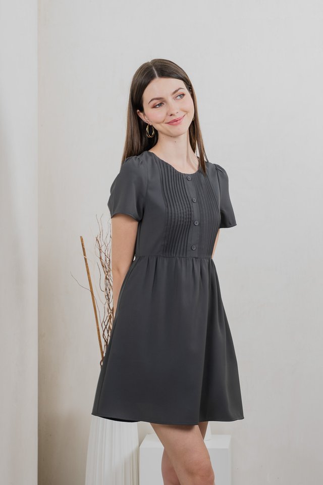 Portlyn Pintuck Button Dress In Gunmetal