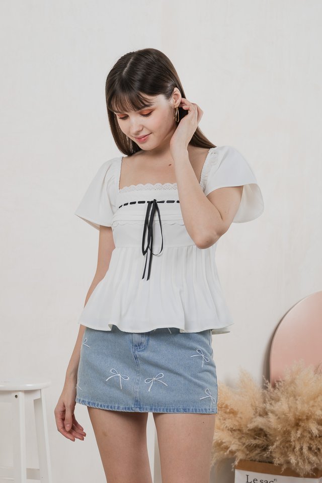 Julia Ribbonette Lace Top In White
