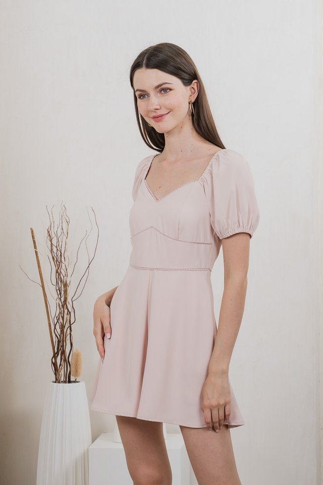 Claribel Empire Waist Romper In Blush Pink