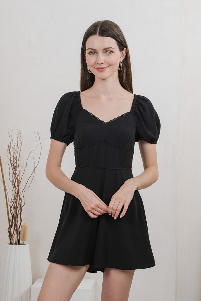 Claribel Empire Waist Romper In Black