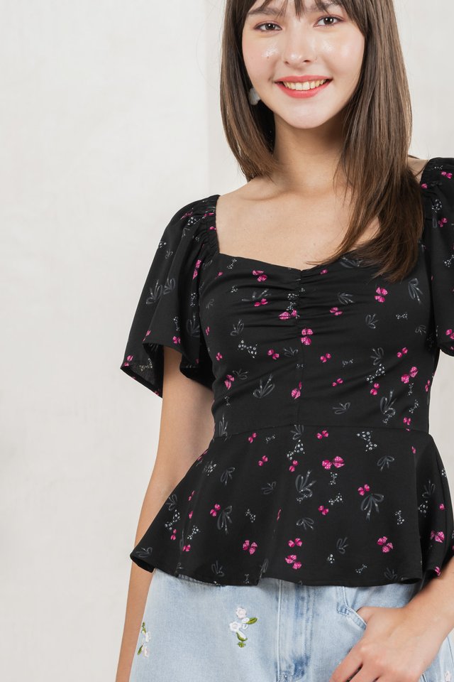 Freesia Ribbon Printed Sweetheart Top