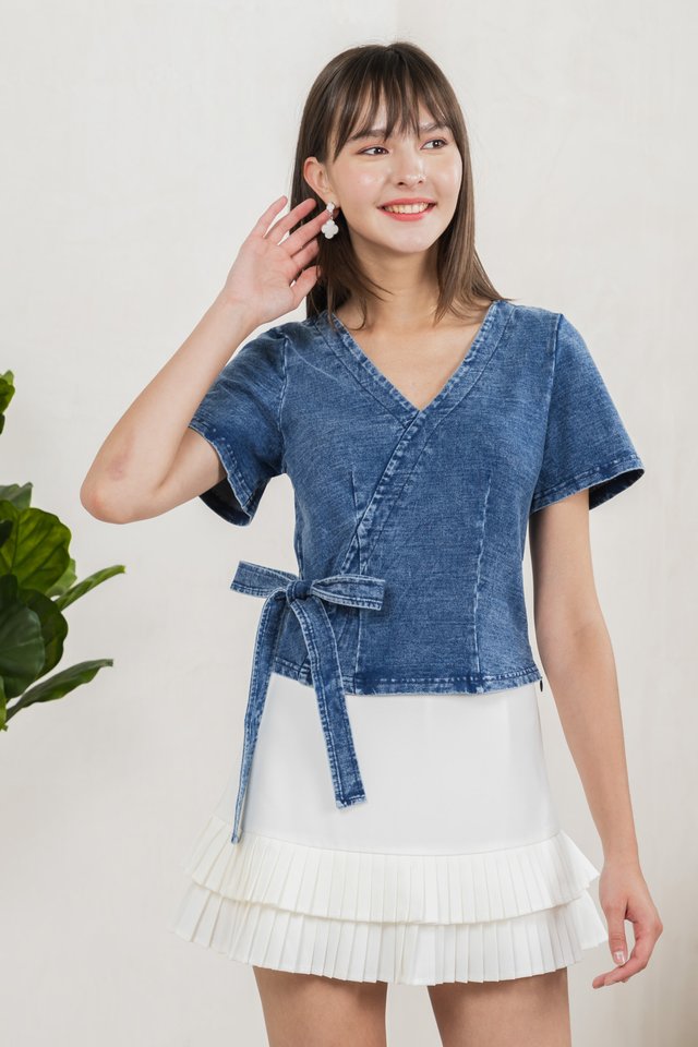 Foster Denim Faux Wrap Top
