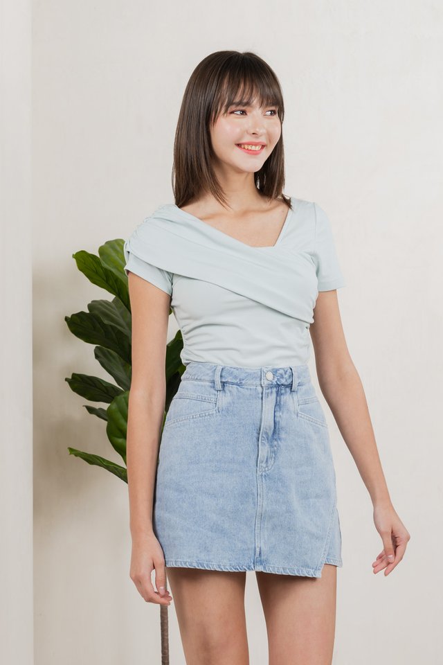 Laurent One Shoulder Cotton Top In Sage