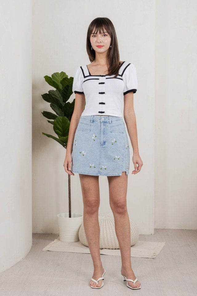 Cozy Coquette Ribbed Crop Top In White