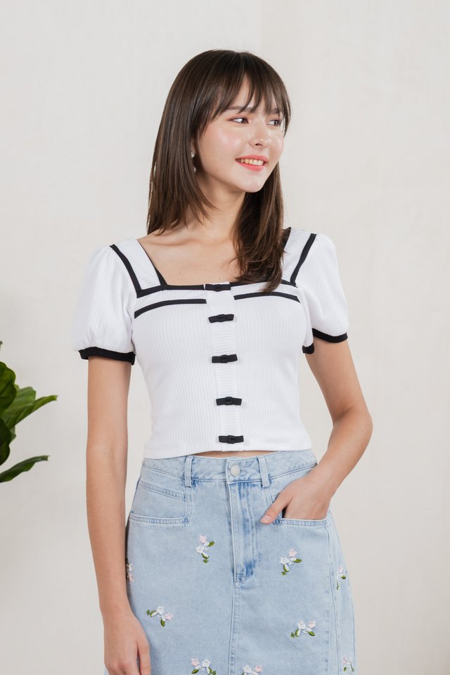 Cozy Coquette Ribbed Crop Top In White