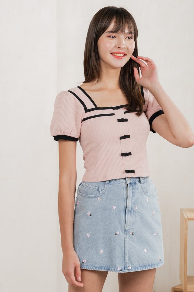 Cozy Coquette Ribbed Crop Top In Pink