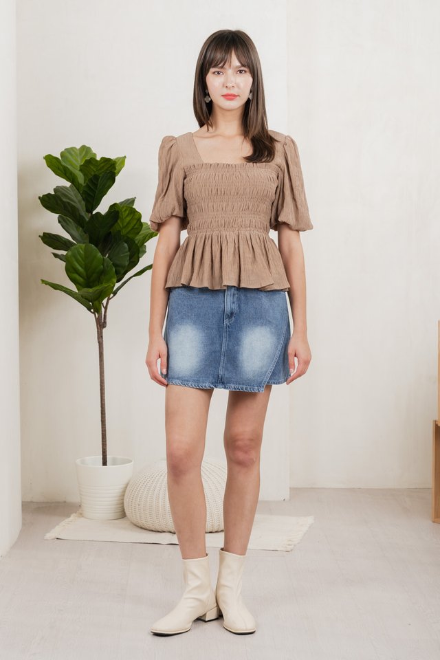 Salvia Textured Smocked Top In Khaki