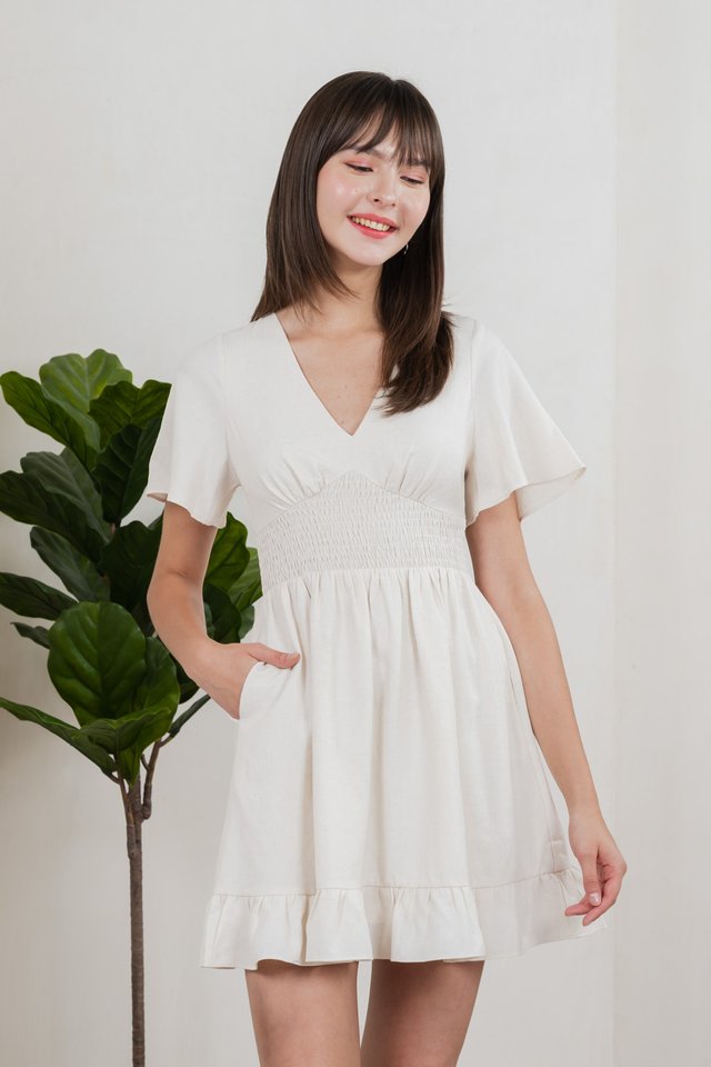 Sonnet Smocked Empire Waist Dress In Cream