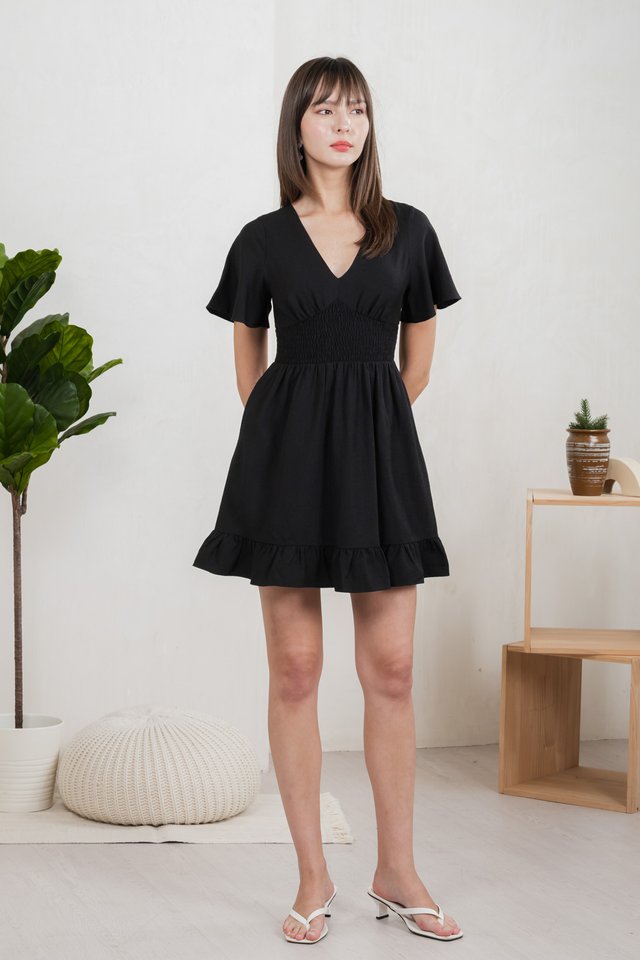 Sonnet Smocked Empire Waist Dress In Black
