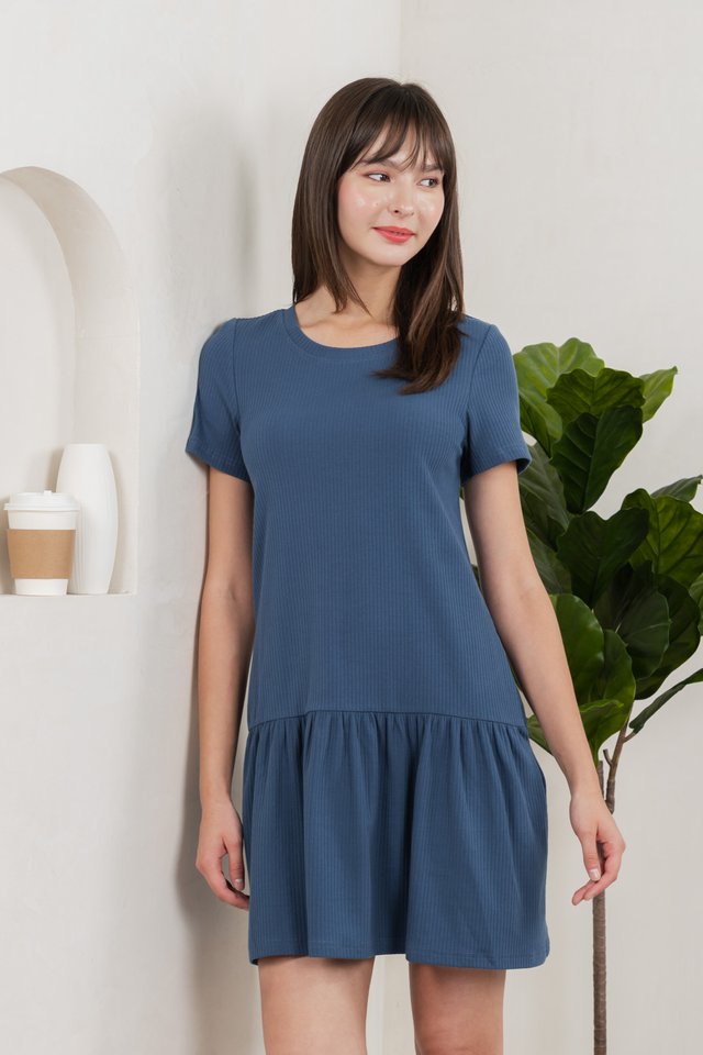 Novita Ribbed Dropwaist Dress In Teal