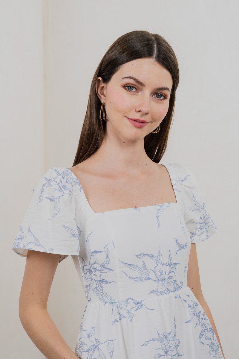 Parisa Printed Tiered Dress Romper In Pastel Blue