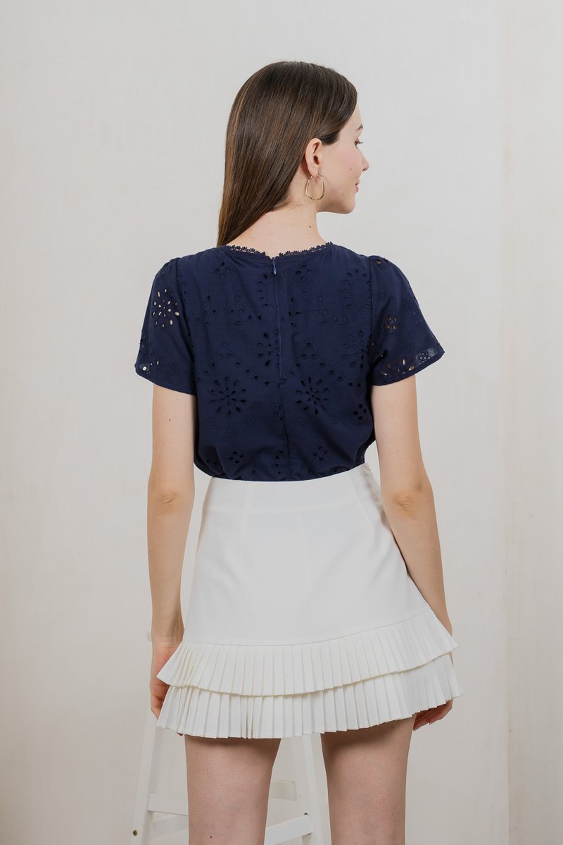Centella Ribbon Embroidered Top In Navy