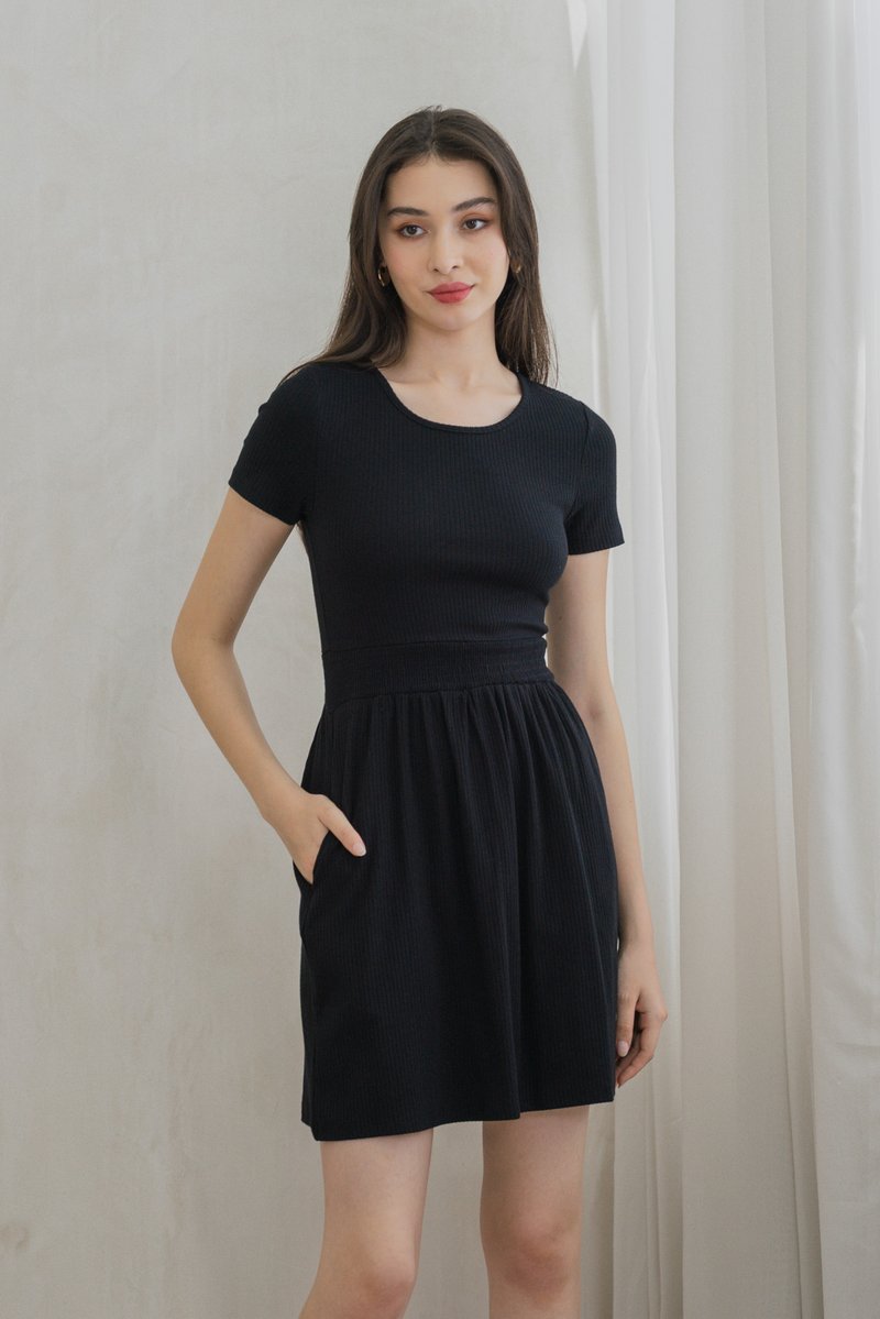 Whisper Smocked Waist Cotton Dress In Black (XS)