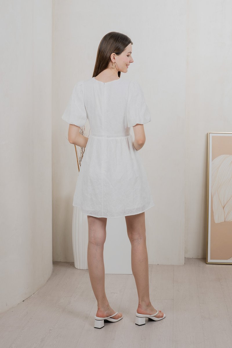 Ohara Embroidery Empire Dress In White