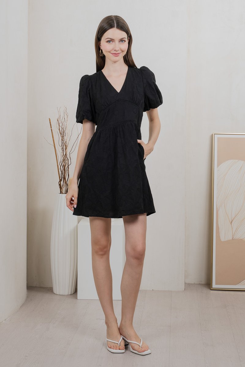 Ohara Embroidery Empire Dress In Black
