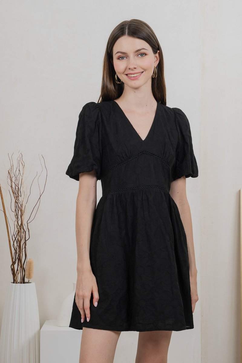 Ohara Embroidery Empire Dress In Black