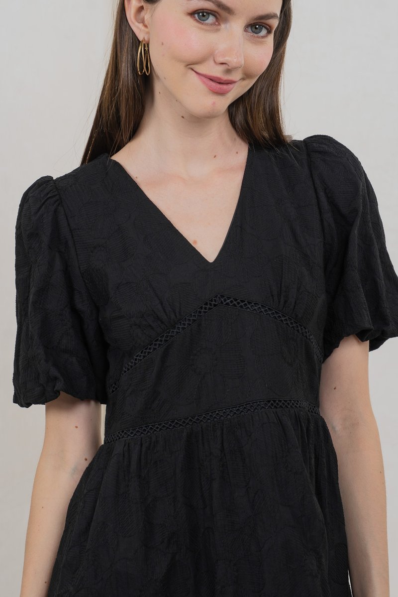 Ohara Embroidery Empire Dress In Black