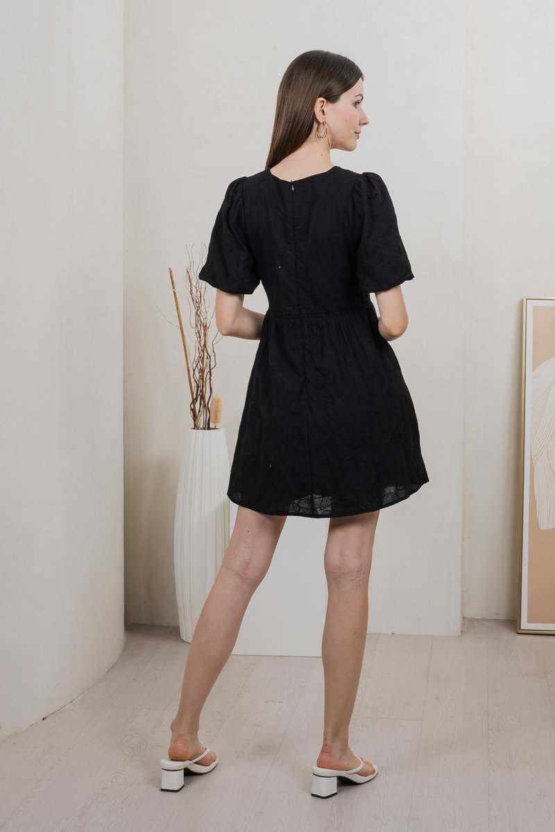 Ohara Embroidery Empire Dress In Black