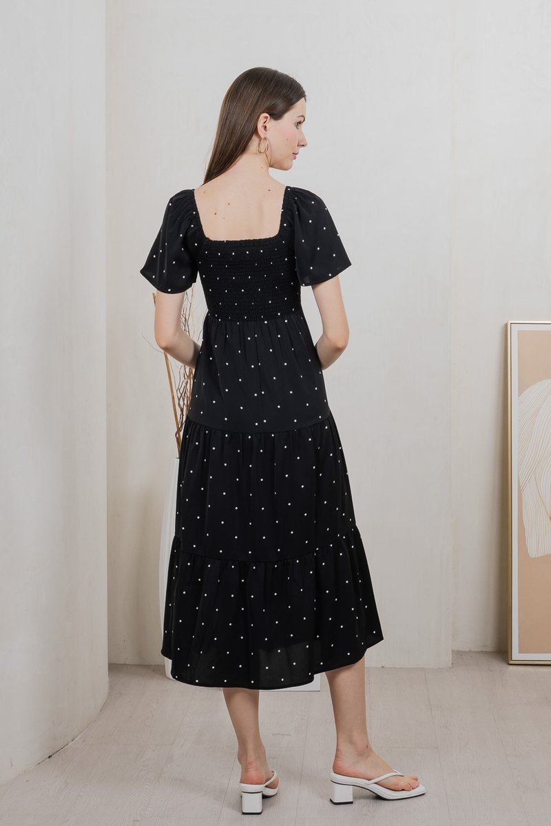 Sofi Polka Dot Midi Dress In Black