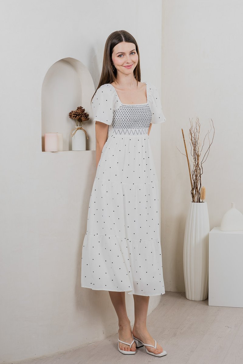 Sofi Polka Dot Midi Dress In White