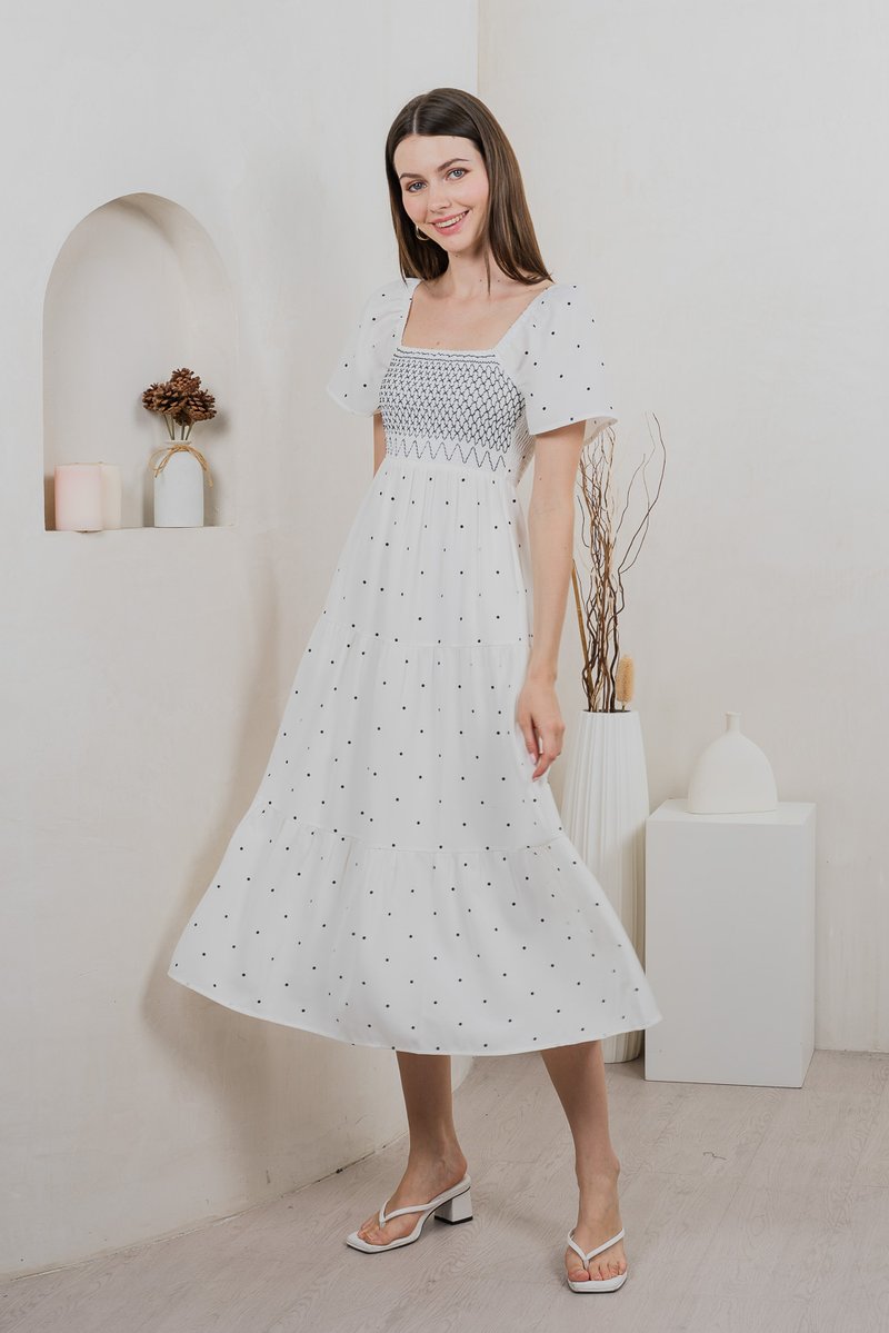 Sofi Polka Dot Midi Dress In White