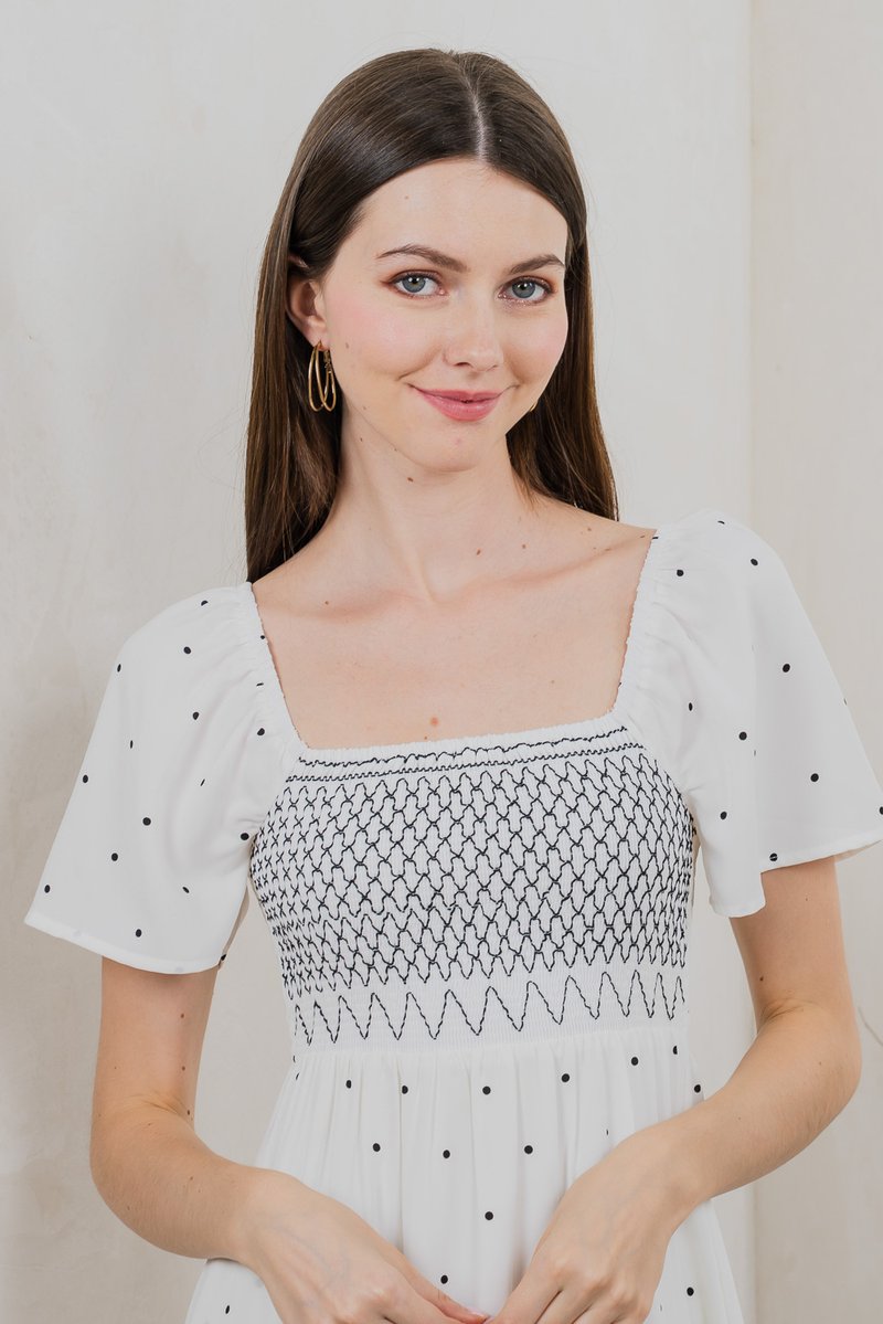 Sofi Polka Dot Midi Dress In White