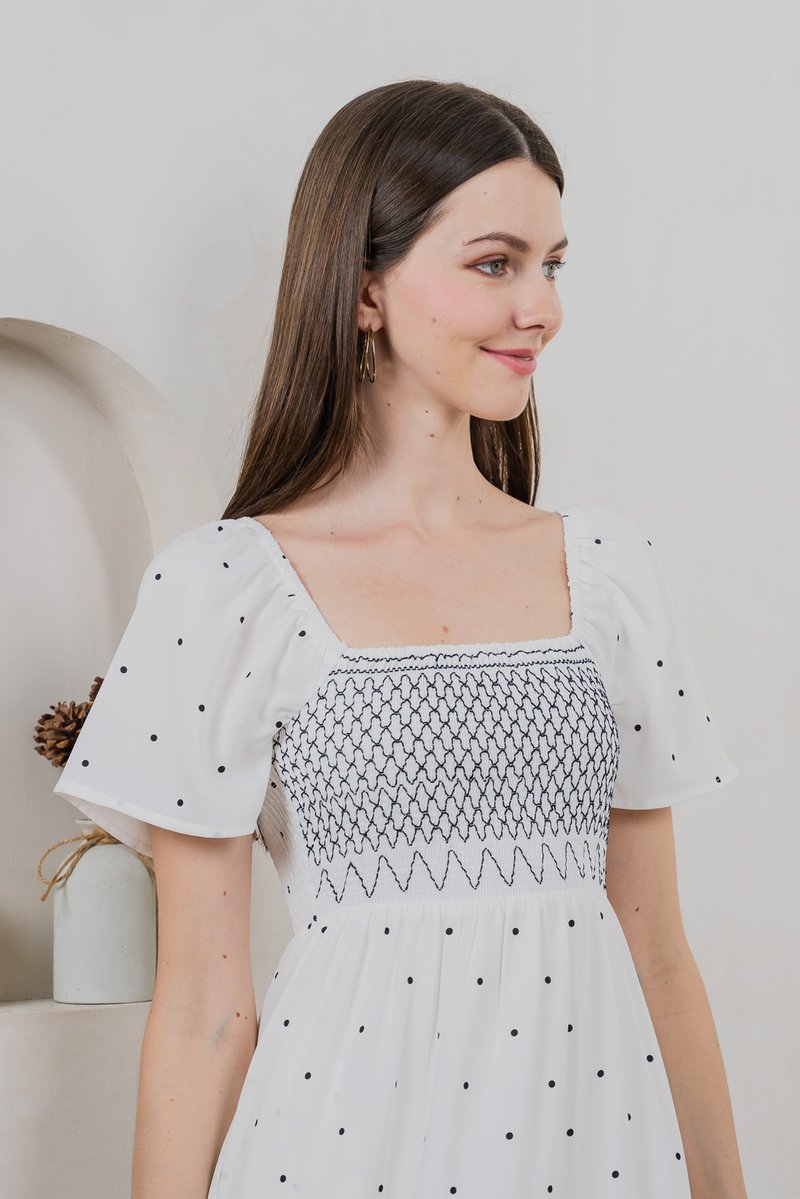 Sofi Polka Dot Midi Dress In White