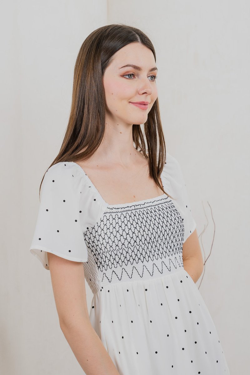 Sofi Polka Dot Midi Dress In White