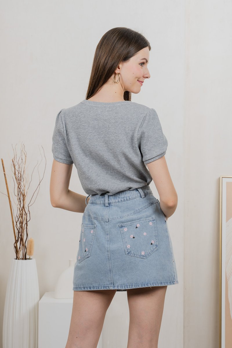 Suki Petal Sleeve Cotton Top In Grey (XS)