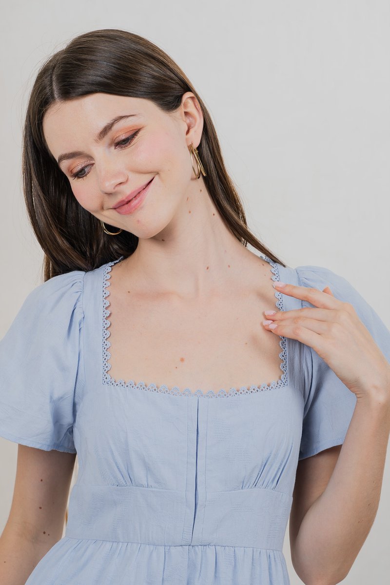 Tae Broderie Maxi Dress In Powder Blue