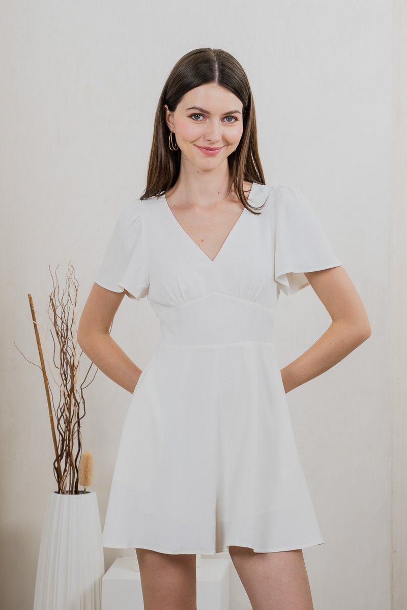 Denby Empire Waist Romper In White