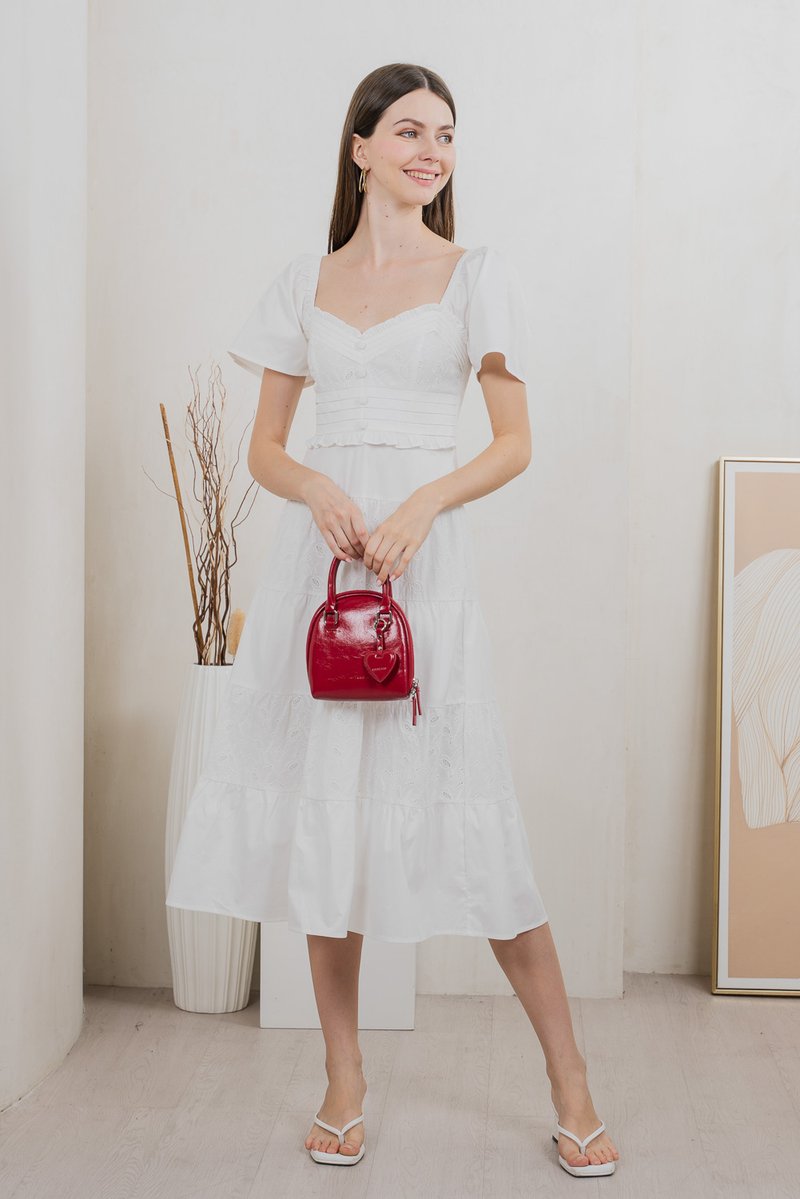 Perla Pintuck Eyelet Maxi Dress In White