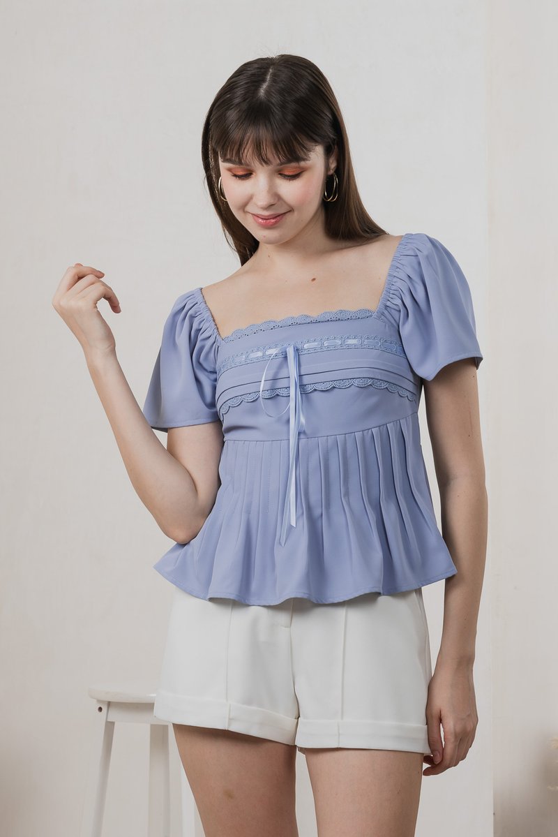 Julia Ribbonette Lace Top In Dove Blue