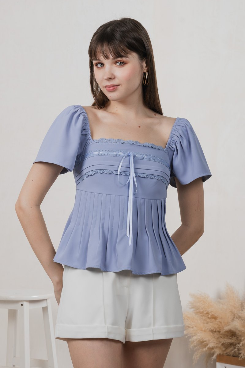 Julia Ribbonette Lace Top In Dove Blue