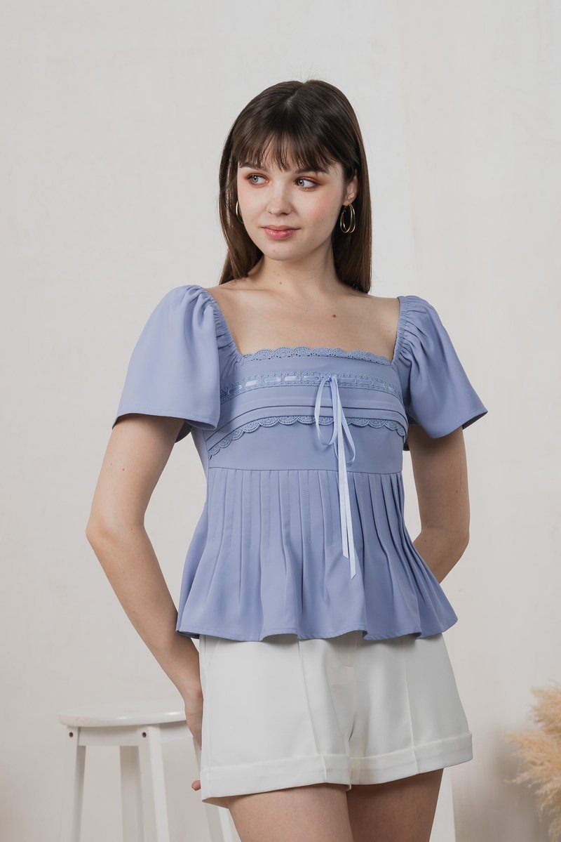 Julia Ribbonette Lace Top In Dove Blue