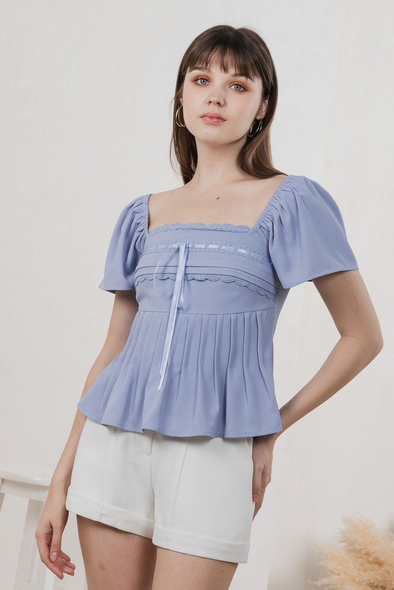 Julia Ribbonette Lace Top In Dove Blue