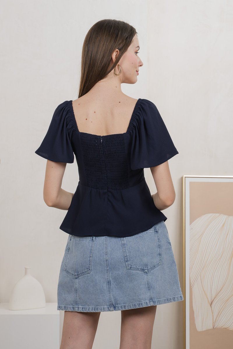 Prudence Flare Sleeve Top In Navy