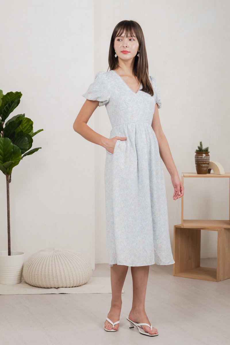 Camelia Floral Empire Waist Midi Dress(XL)