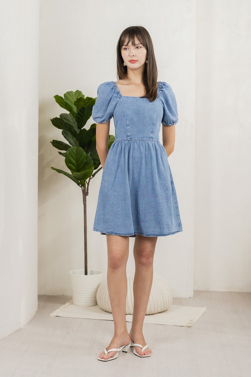 Nolana Denim Smocked Back Dress (XS)